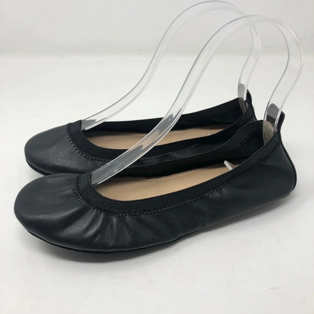 Yosi Samra Samara Ballet Flats Girls 5 Black Leather Foldable Slip On Shoes